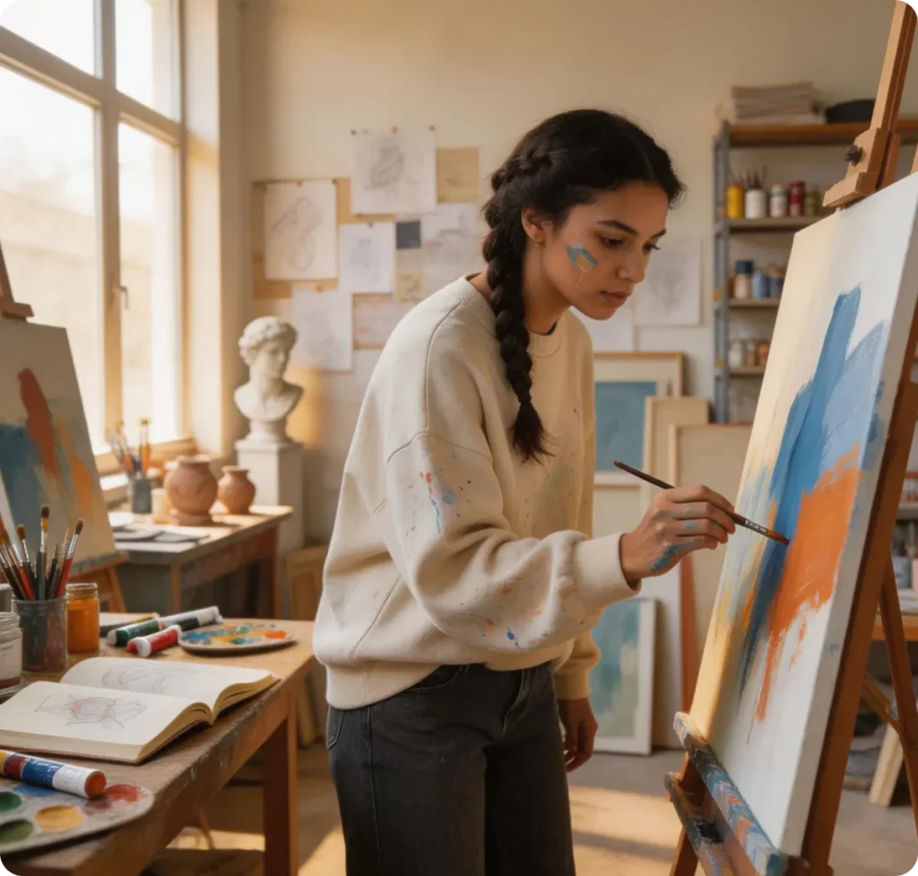 Chica haciendo su especialización en artes