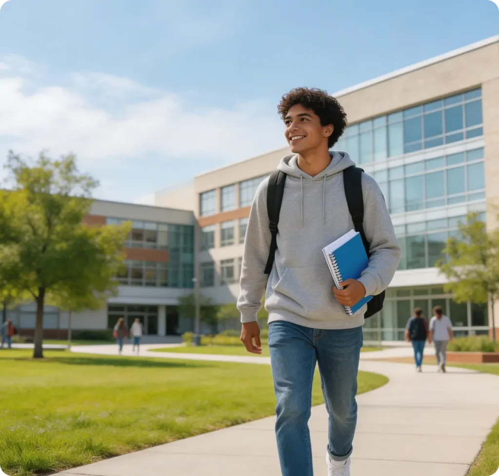 Chico camino a High School en intercambio