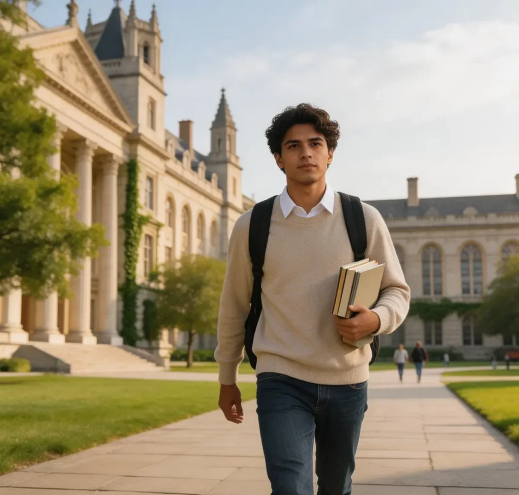 Chico caminando por el campus buscando su programa Tecnico