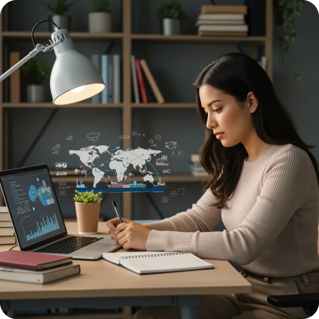 Chica estudiando para su intercambio de estudios al extranjero