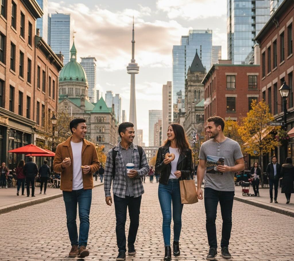 Esrudiantes recorriendo ciudades vibrantes en Canadá