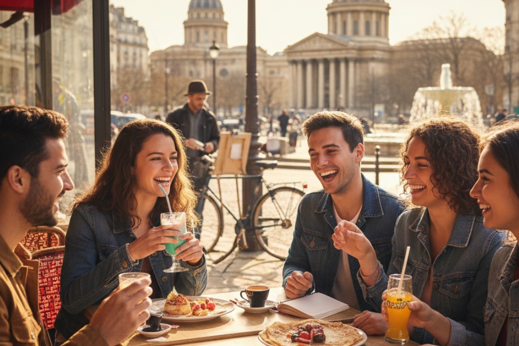 Estudiantes desayunando en Francia