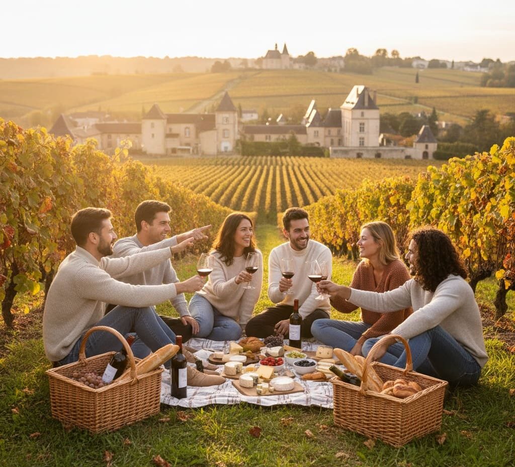 Estudiantes haciendo un picnic en burdeos