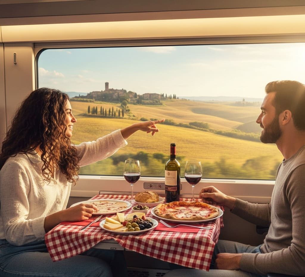 Pareja disfrutando de rutas gastronómicas en Italia