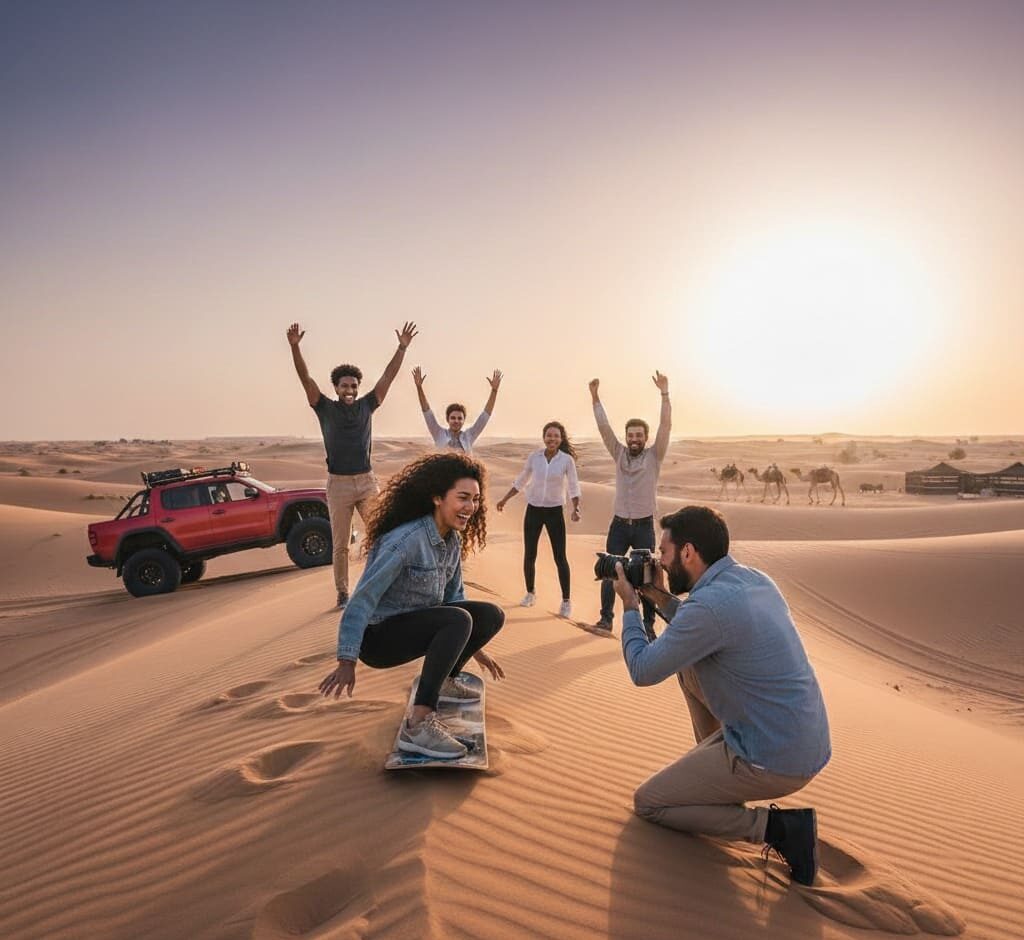 Jóvenes disfrtando de un Safari y Adrenalina en Dubai