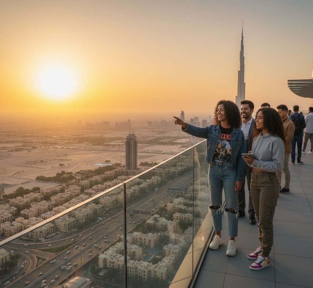 Estudiantes subiendo al Burj Kalifa