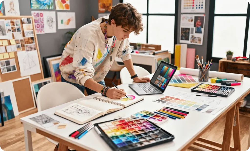 Chico estudiando maestría en Artes, diseño y creatividad