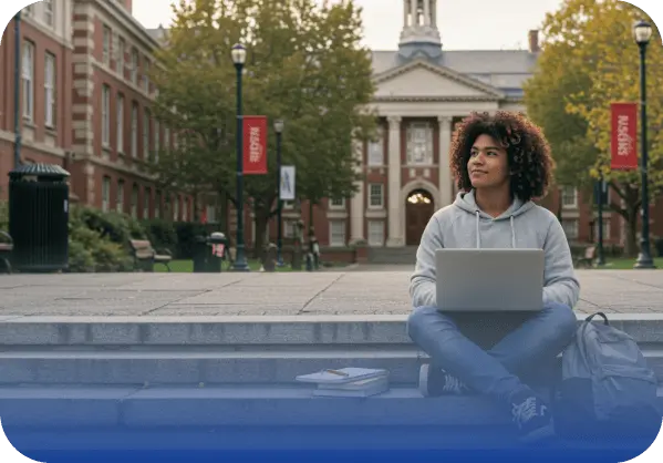 Chico estudiando una carrera universitaria en el extranjero