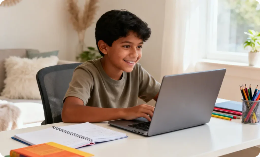 Joven estudiando cursos online Homeschooling