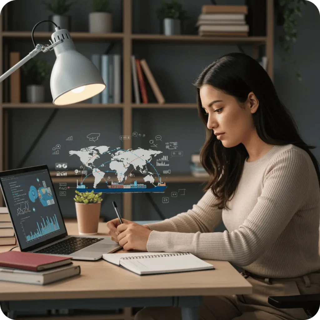 Mujer estudiado Management Logistica
