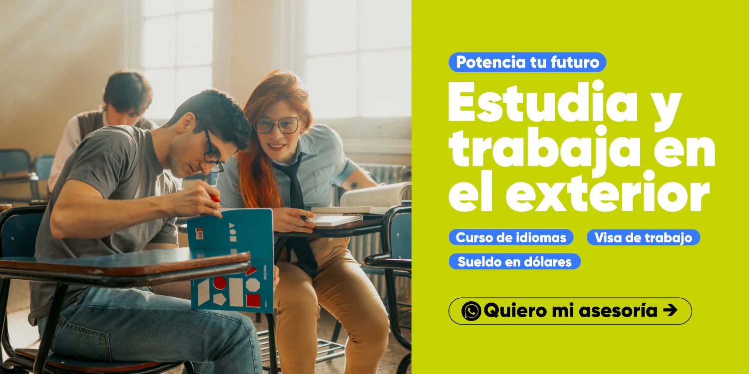 Dos estudiantes en clase: estudia y trabaja en el exterior