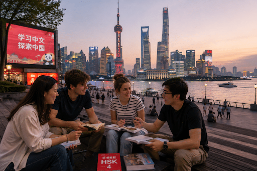 Chicos reunidos para estudiar mandarin en china