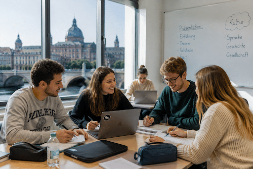 Chicos reunidos estudiando maestrías en el exterior